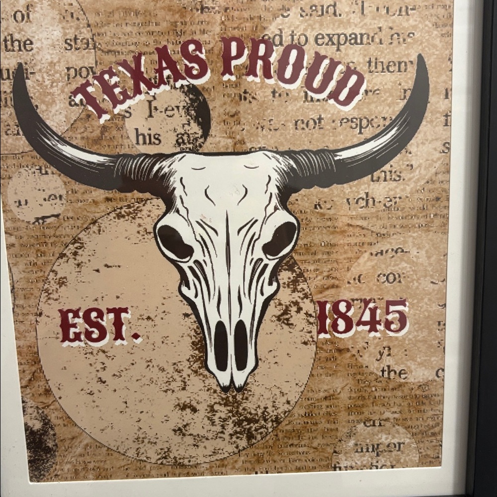 Texas Proud Longhorn Skull Art Print ..Wall or Shelf Picture  - New - Picture 2 of 5